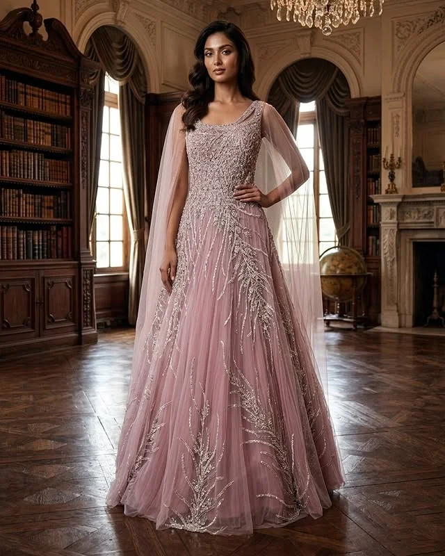 Aurora Dusty Rose Shimmer Gown