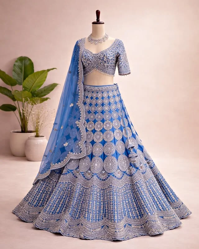 Royal Blue Zardosi & Sequin Embellished Bridal Lehenga
