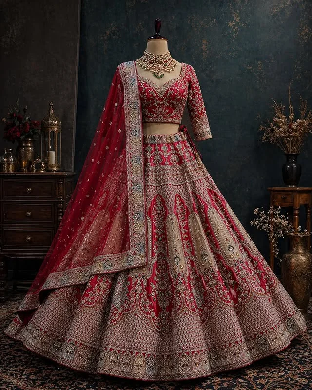 Royal Crimson Zardozi Masterpiece Bridal Lehenga