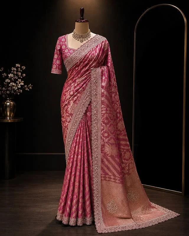 Royal Fuchsia Banarasi Silk Heirloom Saree