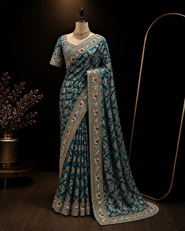 Royal Teal Silk Zardozi Heirloom Saree