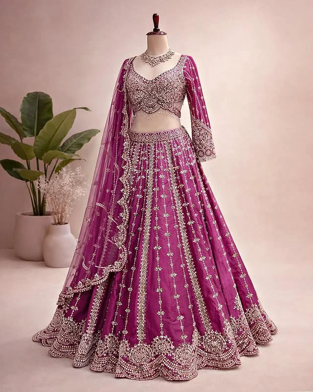 The Royal Magenta Ornate Raw Silk Lehenga